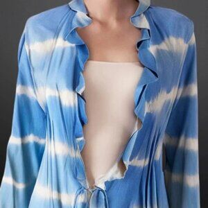 Vintage FENDI Suede Leather Blue White Stripe Tie Dye Ruffle Jacket Sz 46 M/L